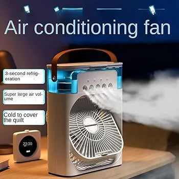 Personal Air Cooler, Portable Air Conditioner Fan, Mini Evaporative Cooler with 7 Colors LED Light, 1/2/3 H Timer, 3 Wind Speeds and 3 Spray Modes for Your Desk, Nightstand, or Coffee Table