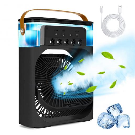 Personal Air Cooler, Portable Air Conditioner Fan, Mini Evaporative Cooler with 7 Colors LED Light, 1/2/3 H Timer, 3 Wind Speeds and 3 Spray Modes for Your Desk, Nightstand, or Coffee Table