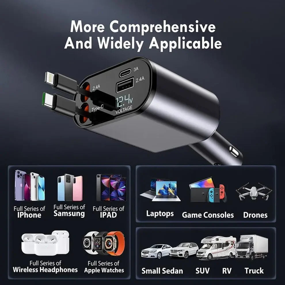 120 W Super Fast Charging Car Retractable Charger