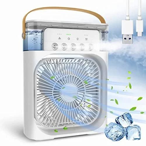 Personal Air Cooler, Portable Air Conditioner Fan, Mini Evaporative Cooler with 7 Colors LED Light, 1/2/3 H Timer, 3 Wind Speeds and 3 Spray Modes for Your Desk, Nightstand, or Coffee Table