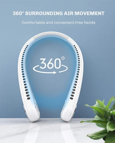 Neck Cooling Fan, Air Conditioner Neck Fan with Cooling Plate 4400mAh Rechargeable Battery Operated, Wearable Personal Fan, Ergonomic Design, White